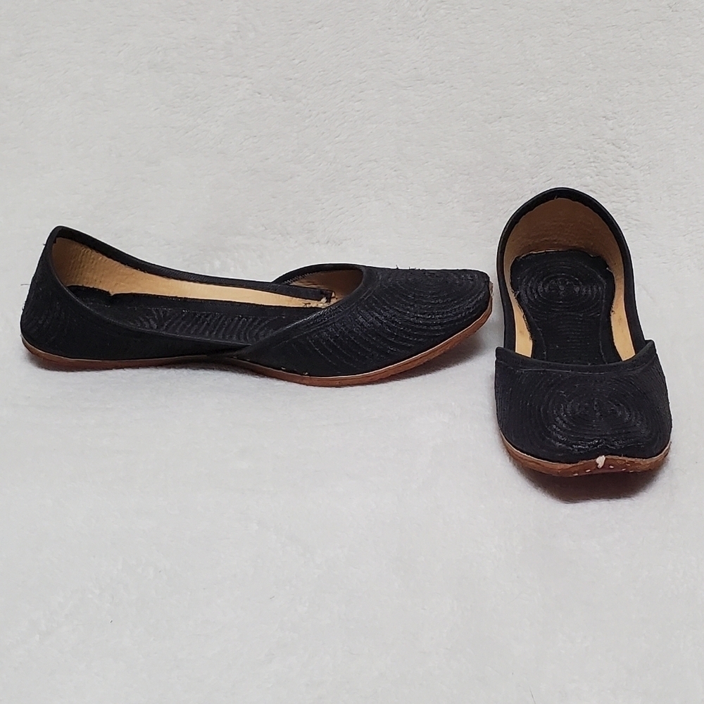 Handmade Black Punjabi Jutti Bohemian Ethnic Traditional Slip-on Flats 6